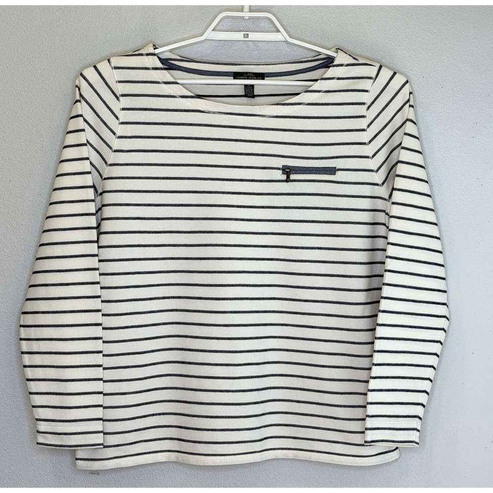 Ralph Lauren Jeans Co. Pullover Top Womens Sz XL Blue Stripe Long Sleeve Cotton